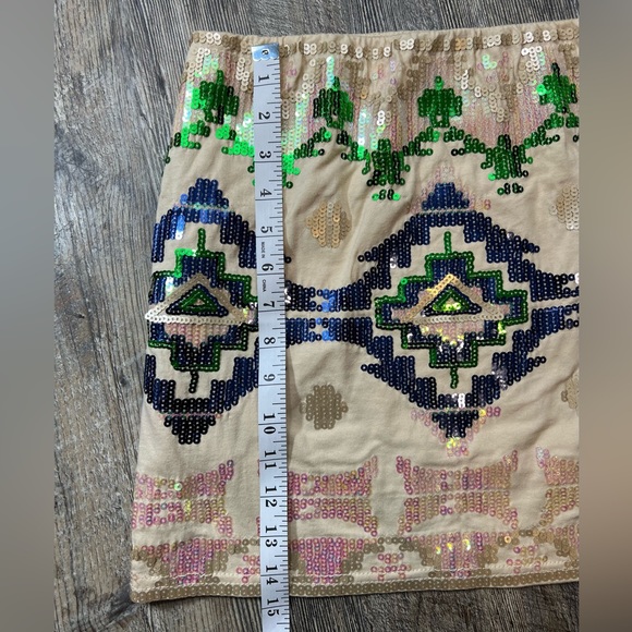 Tribal Aztec Festival Print Sequin Mini Lined Skirt Size Medium - Picture 8 of 9